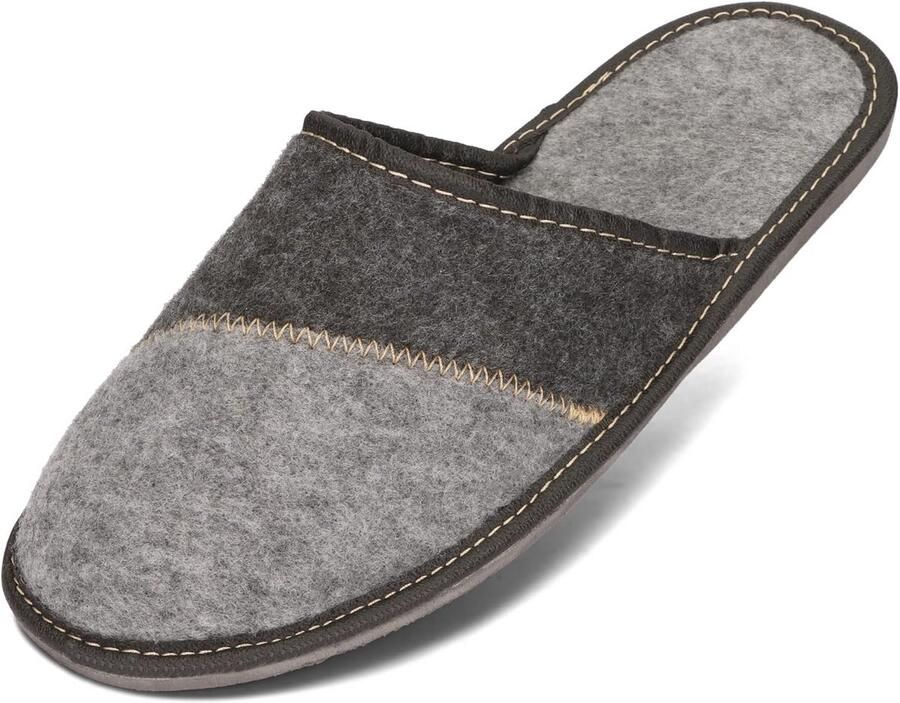 Heren Pantoffels Vilt Antislip Rubberen Zool Comfortabele Huissloffen Zwart Grijs