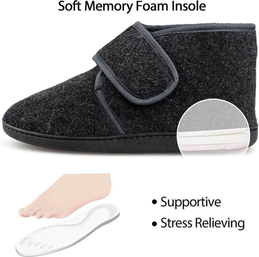 Heren Pantoffels Warm Vilt Slippers Brede Fit Winter Gezellige Bont Huisschoenen Antislip voor Binnen & Outdoor