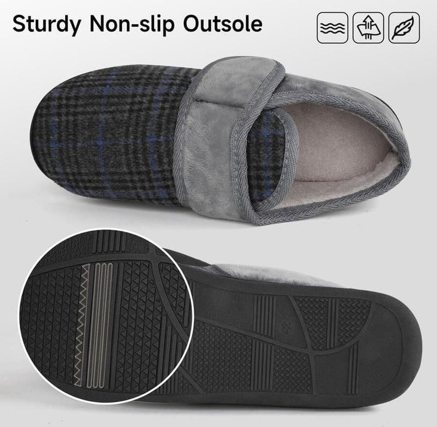 Heren Pantoffels Warme Flocking Slippers Brede Fit Gezellige Bont Huisschoenen Antislip voor Binnen & Outdoor 7-13UK