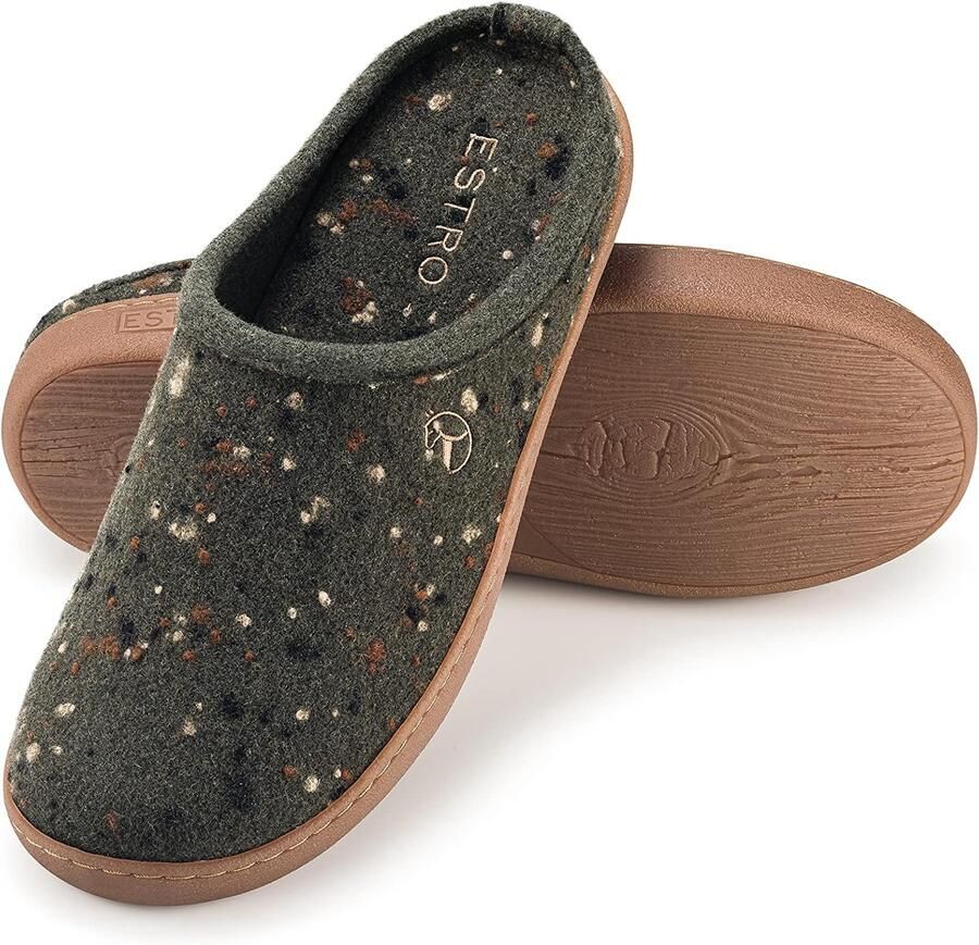 Heren Pantoffels Wolvilt met Rubberen Zool Antislip Comfortabel