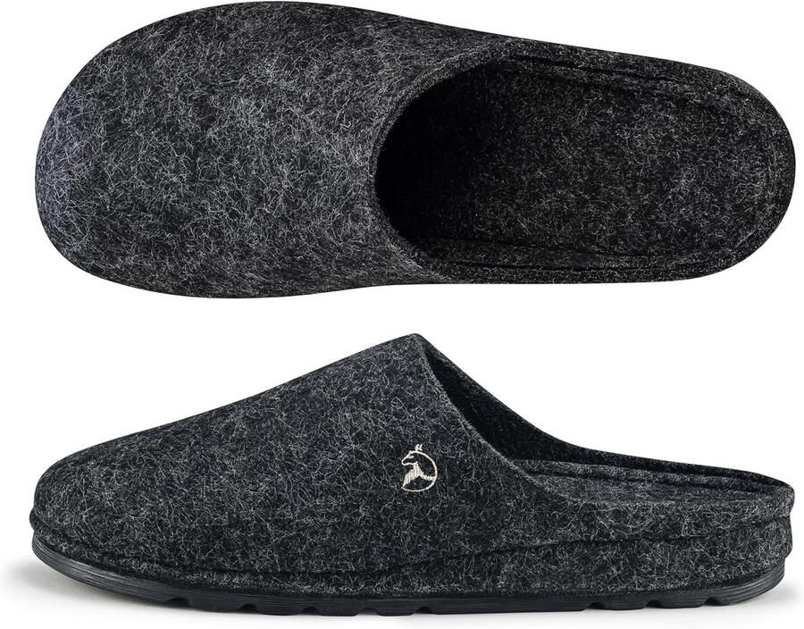 Heren Pantoffels van Vilt met Rubberen Zool Warm & Comfortabel