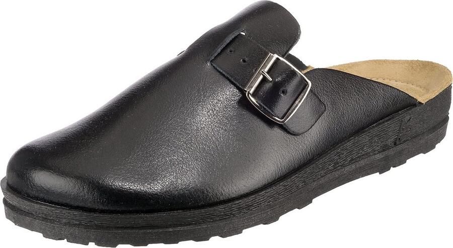 Heren Pantoffels Zwart van Leer met Leer Voering en Verstelbare Gesp Comfortabel en Stevig