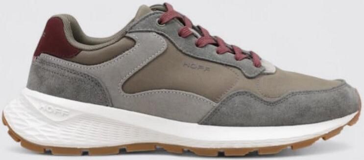 Heren platte sportschoenen kaki leer en textiel