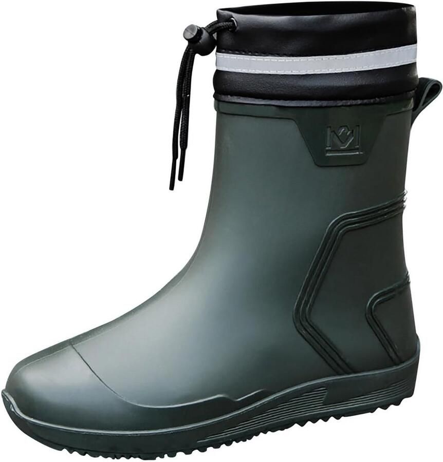 Heren Rubber Laarzen Waterdicht Antislip Half Regenlaarzen met Trekkoord