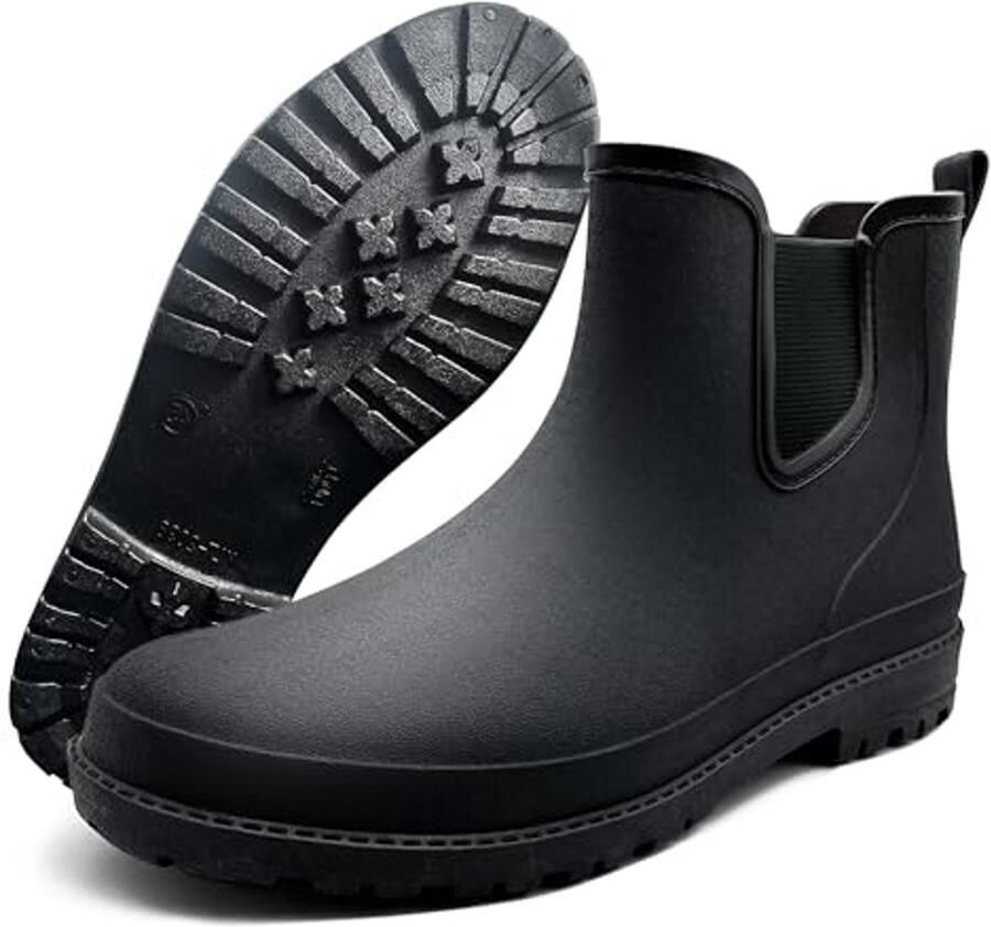 Heren Rubberlaarzen Regenlaarzen Tuinlaarzen Modderig Werk Antislip Buitenzool Halfhoog Model Zwart