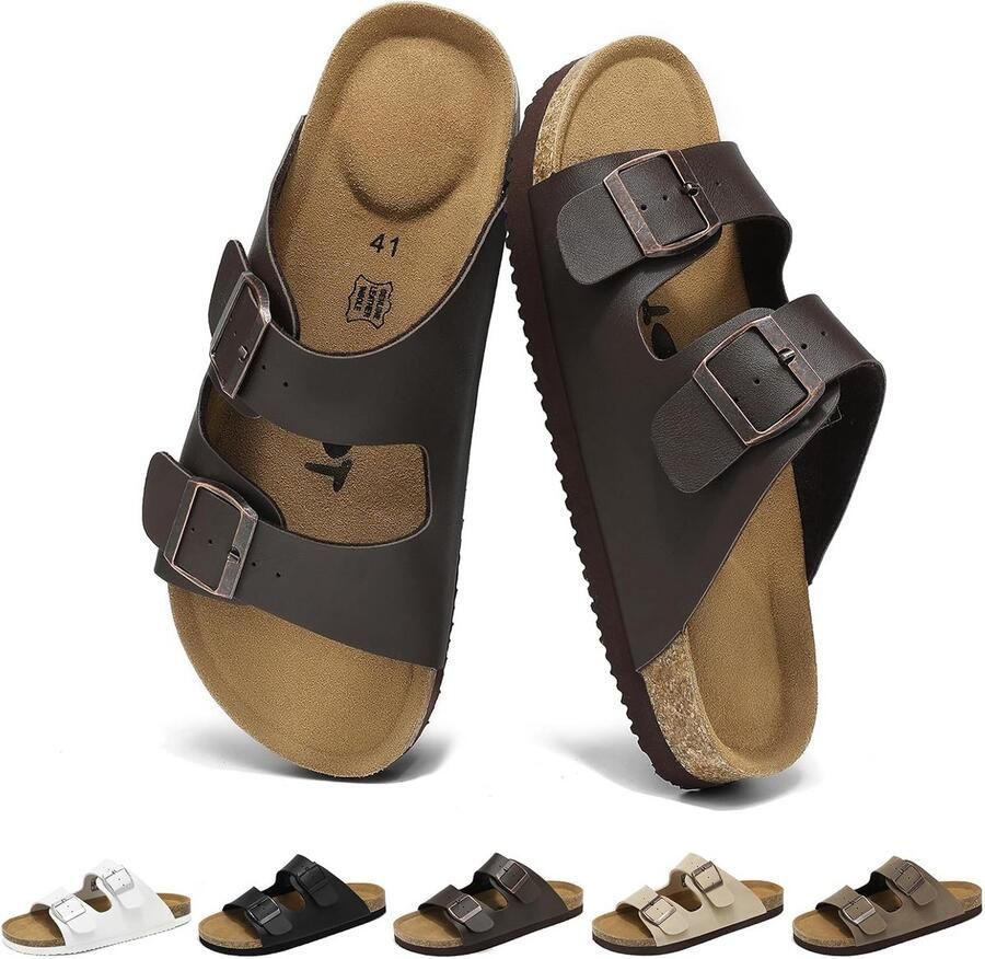 Heren Sandalen met Kurk Voetbed en Verstelbare Bandjes Comfortabele Slippers voor Binnen en Buiten