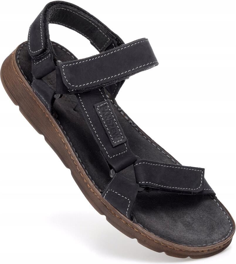 Heren sandalen naturel leer klittenband comfortabel zwart
