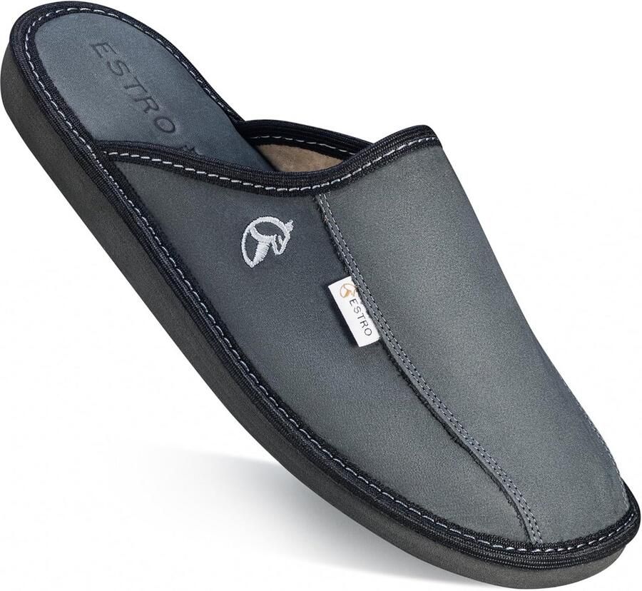 Heren Slippers Leer met Memory Foam Comfortabele Instapslippers voor Thuis