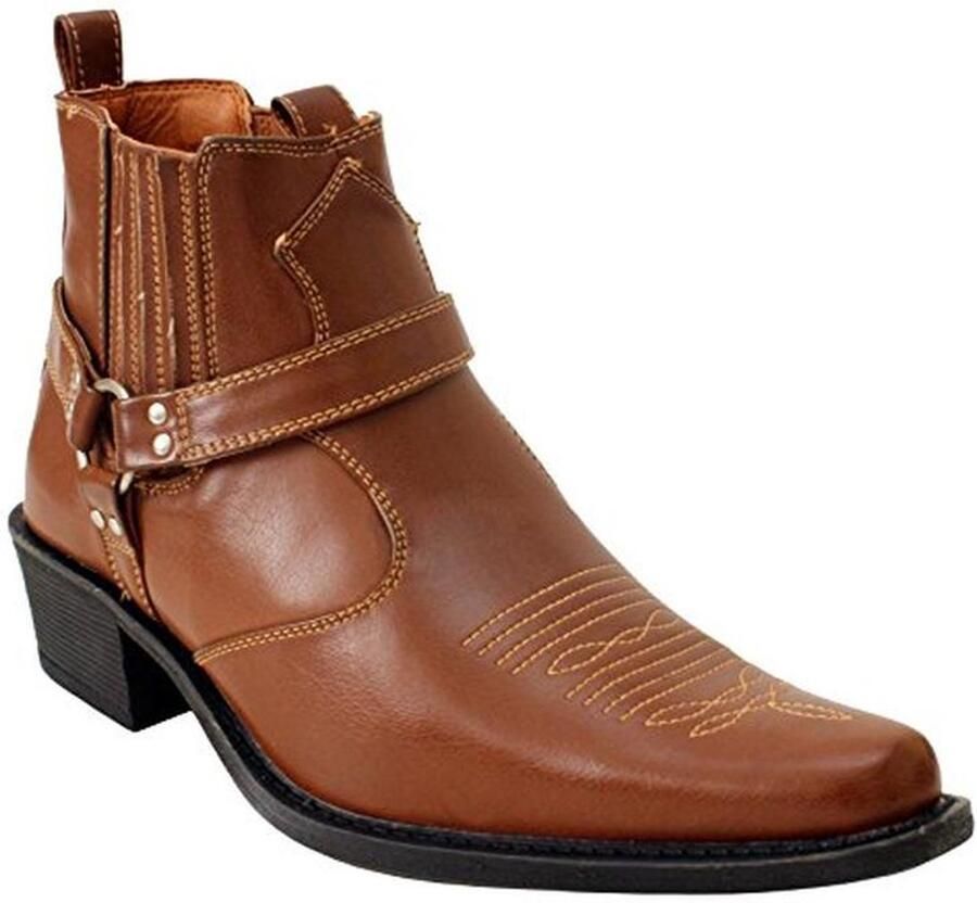 Heren Slip On Harness Cowboy Laarzen met Cubaanse Enkelhak UK