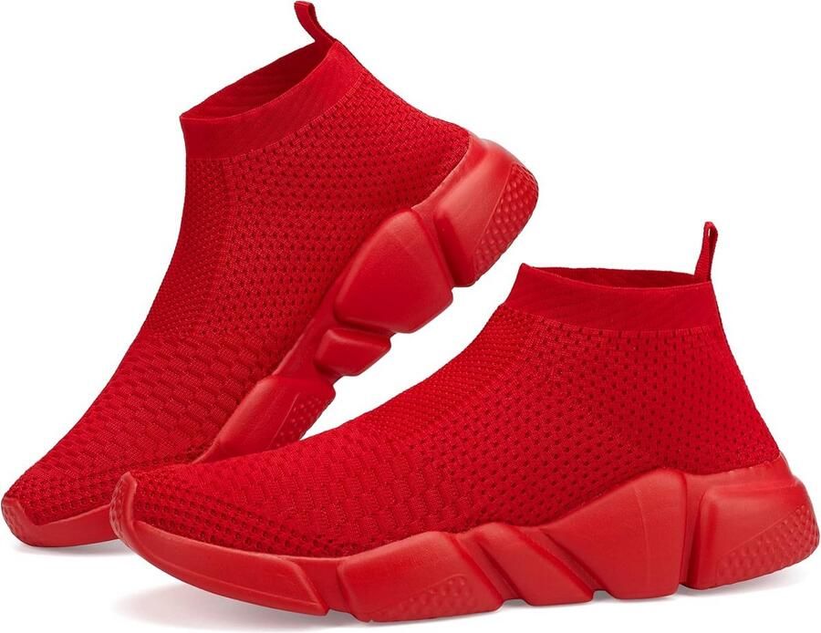 Lichtgewicht Heren Wandelschoenen Ademend Gebreid Slip-on Atletische Sneakers Rood