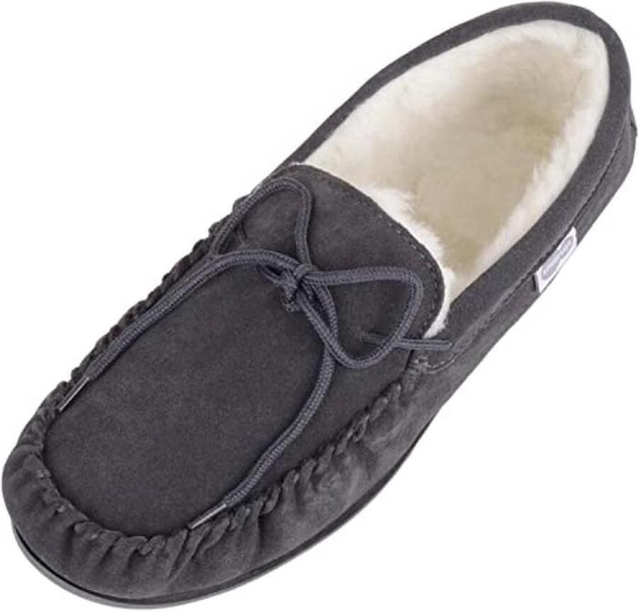 Heren suède mocassins met wollen voering en rubberen zool