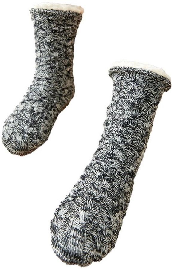 Heren Slipper Sokken Winter Fluffy Cozy Warme Dikke Fleece Voering Thermo Sokken met Antislip Grip heather zwart