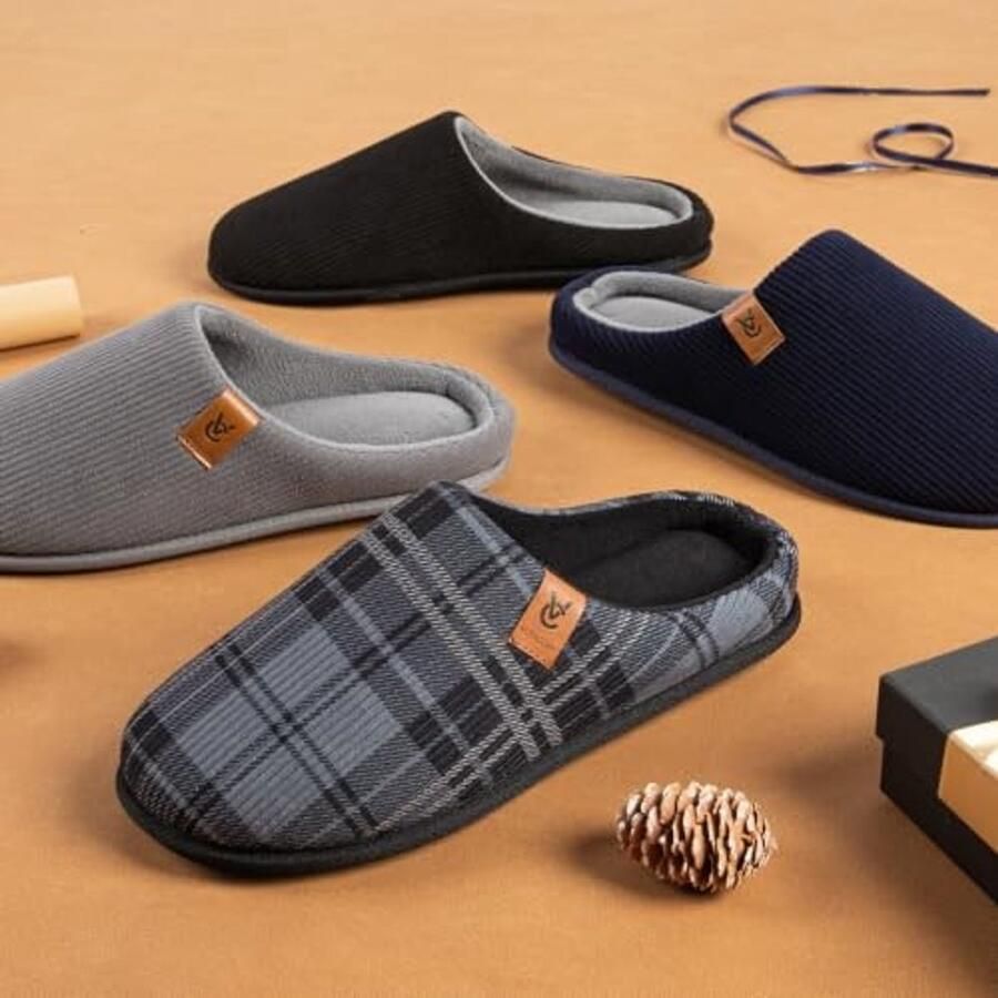 Heren Slippers Cozy Slip-on van Katoen met Geheugenfoam Grijs