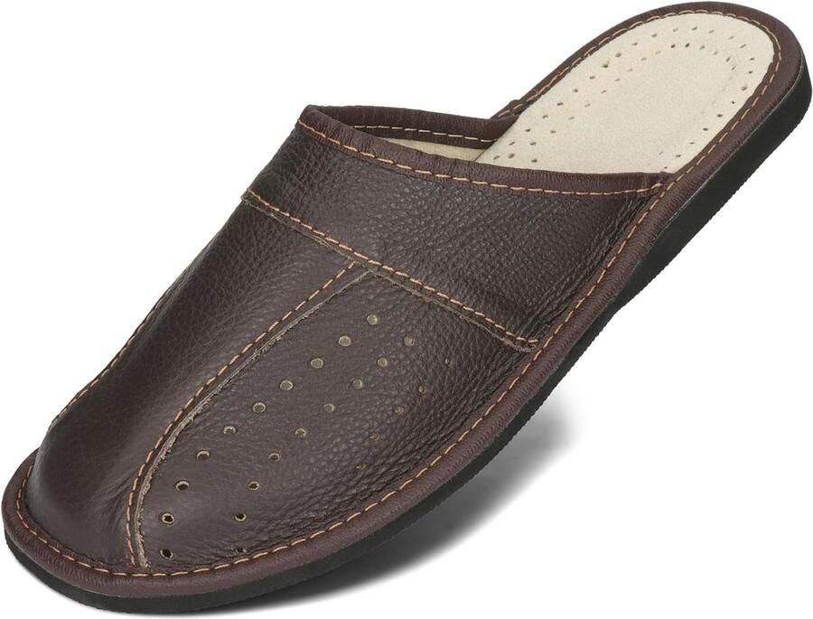 Heren Pantoffels Echt Leer Comfortabele en Lichtgewicht Muiltjes voor Binnen