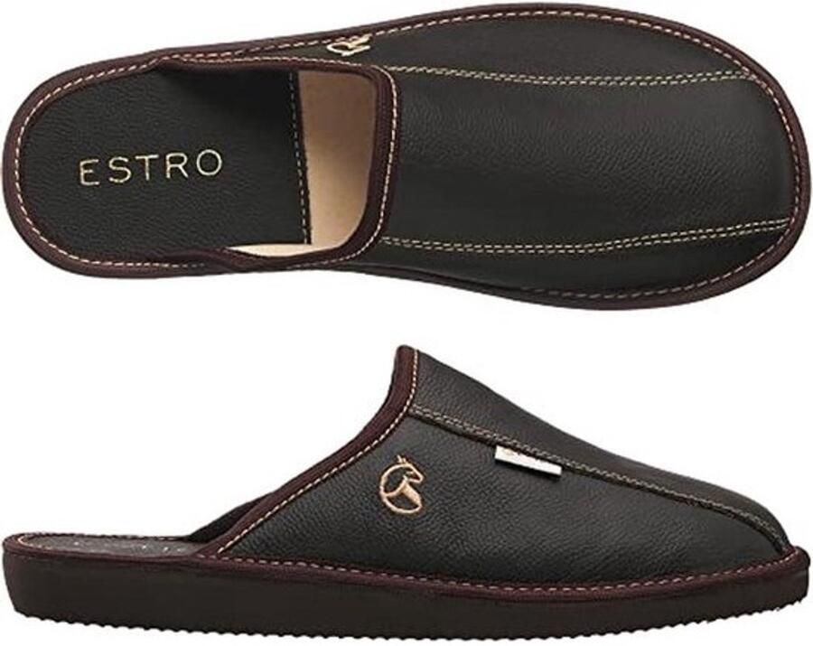 Heren Slippers Elegante Leren Huisschoenen met Geheugenfoam