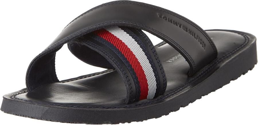 Heren Slippers Leer Gekruiste Bandjes Casual Blauw