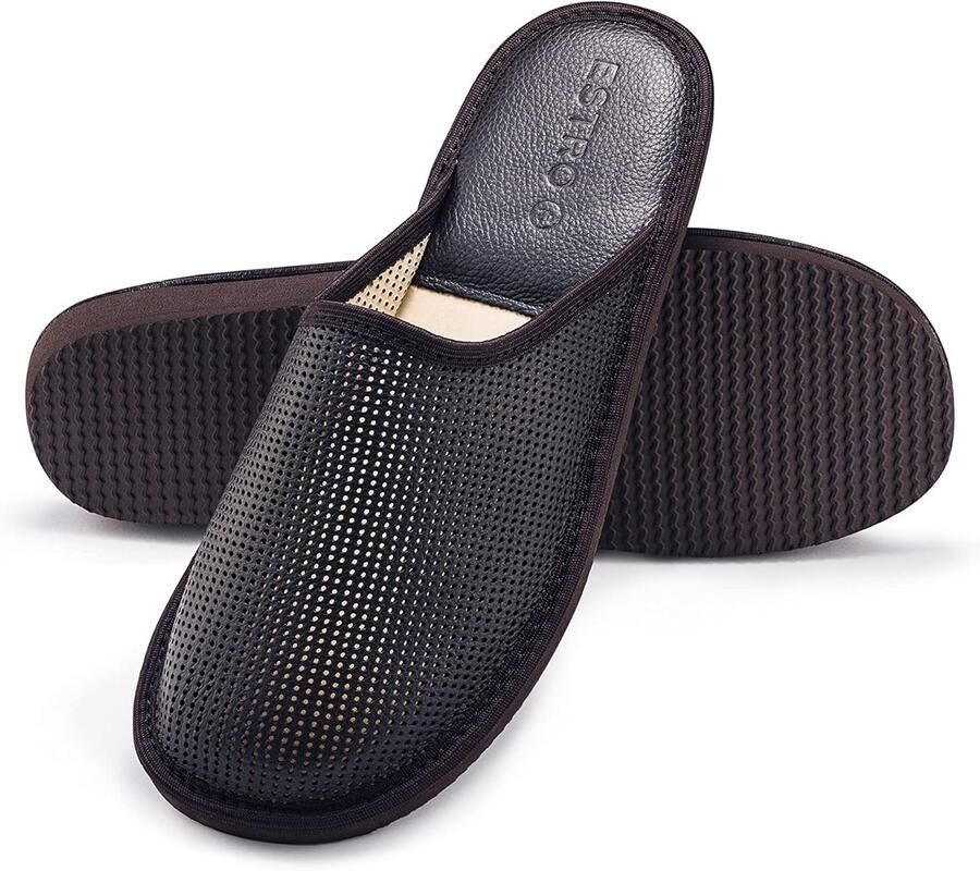 Heren Slippers Leer Open Teen Comfortabele Binnenschoenen