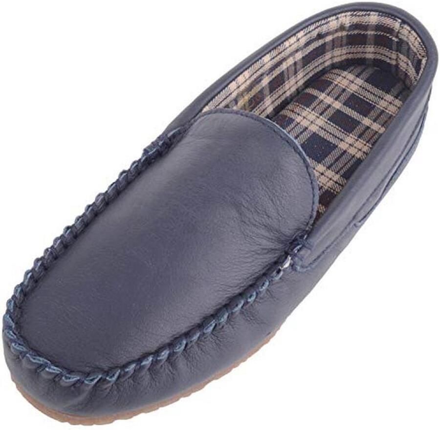 Gesloten Teen Heren Slippers Echt Leer Met Tartan Voering