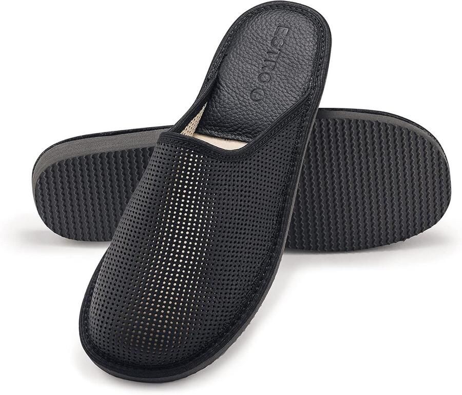 Heren Slippers Open Teen Leer Comfortabele Binnenschoenen
