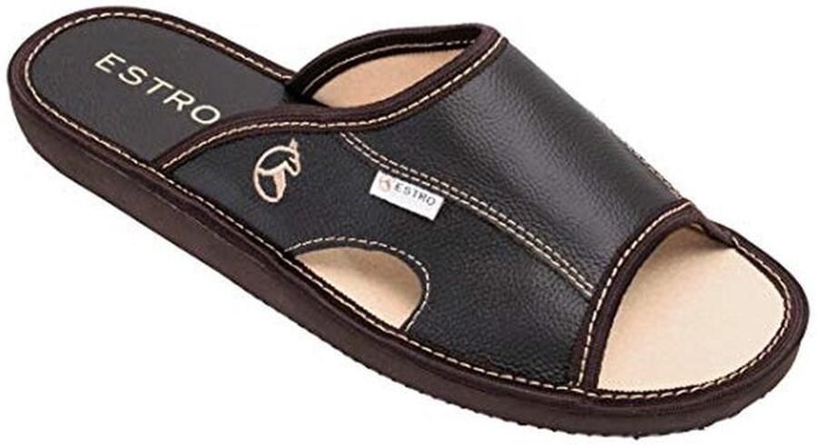 Heren Slippers van Leer met Geheugenfoam Stijlvolle Slip-On Schoenen voor Thuis