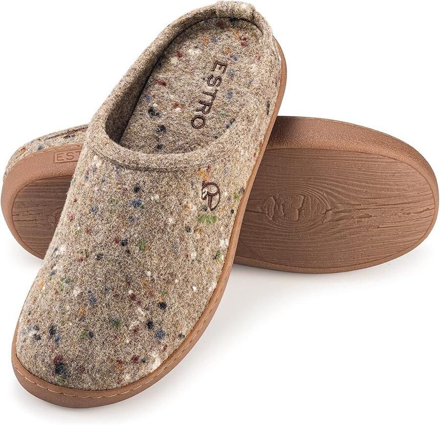 Heren Slippers van Vilt met Anti-slip Zool Comfortabele Binnen- en Buitenpantoffels