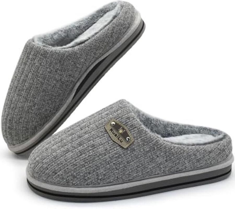 Heren Slippers Winter Warm Plush Lamsleer met Geheugen Schuim en Anti-slip Zolen