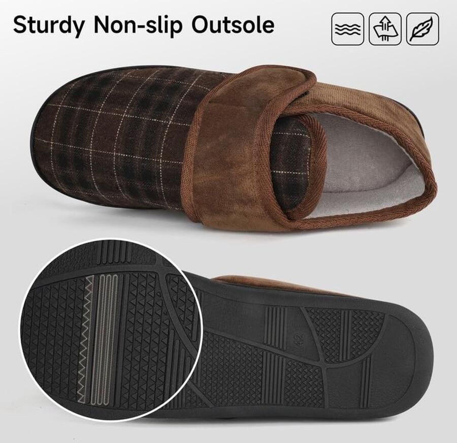 Heren Slippers Warm Vilt Bruin Gestreept