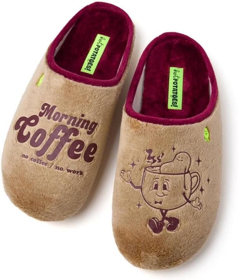 Heren sloffen van bont met motief en spreuk