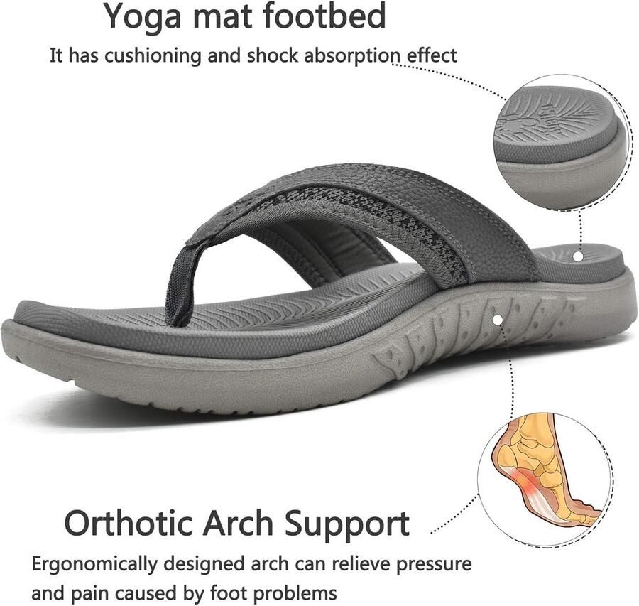 Heren Sport Flip Flops Comfort Orthotische Thong Sandalen met Plantaire Fasciitis Arch Ondersteuning Outdoor Zomer Strand