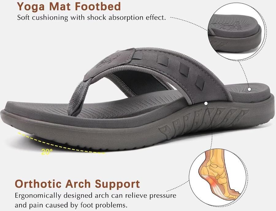 Heren sport flip flops grijs orthotische ondersteuning comfortabel voor plantaire fasciitis ShopVlot