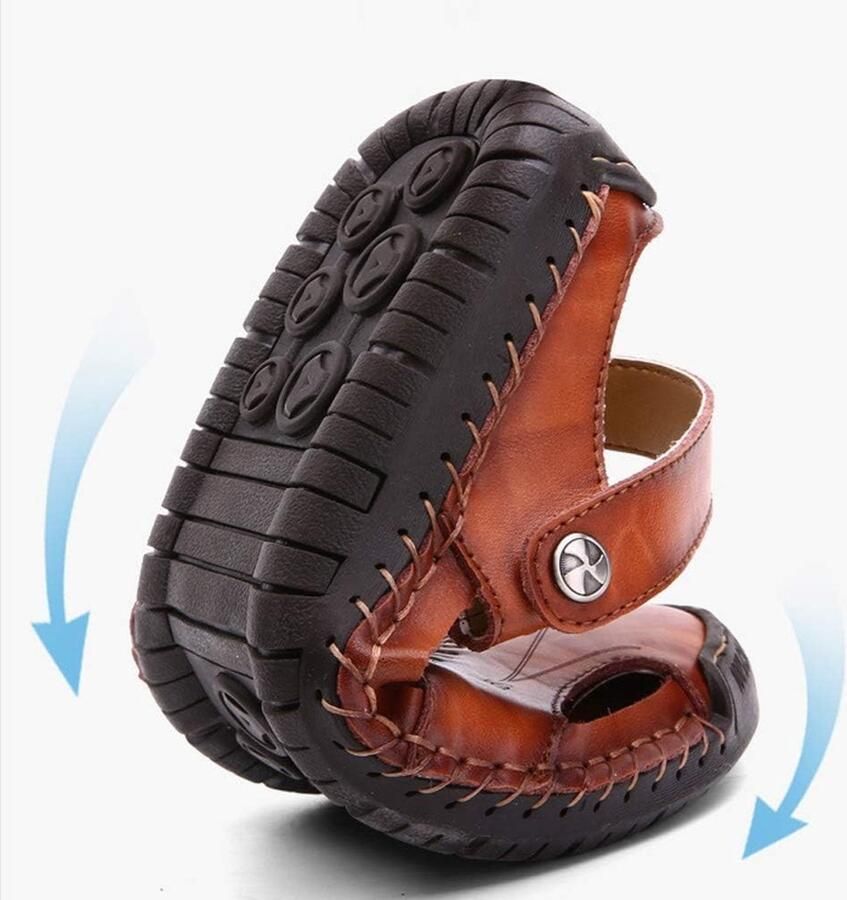 Heren Sport Slippers Bruin EU Leren Anti-Slip Sandalen Voor Buitenactiviteiten