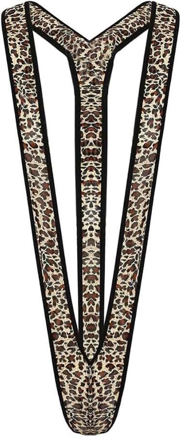 Heren String Luipaard Patroon Mankini V-Shape Slip Heren Zwemkleding Luipaard Print Sexy Jumpsuit