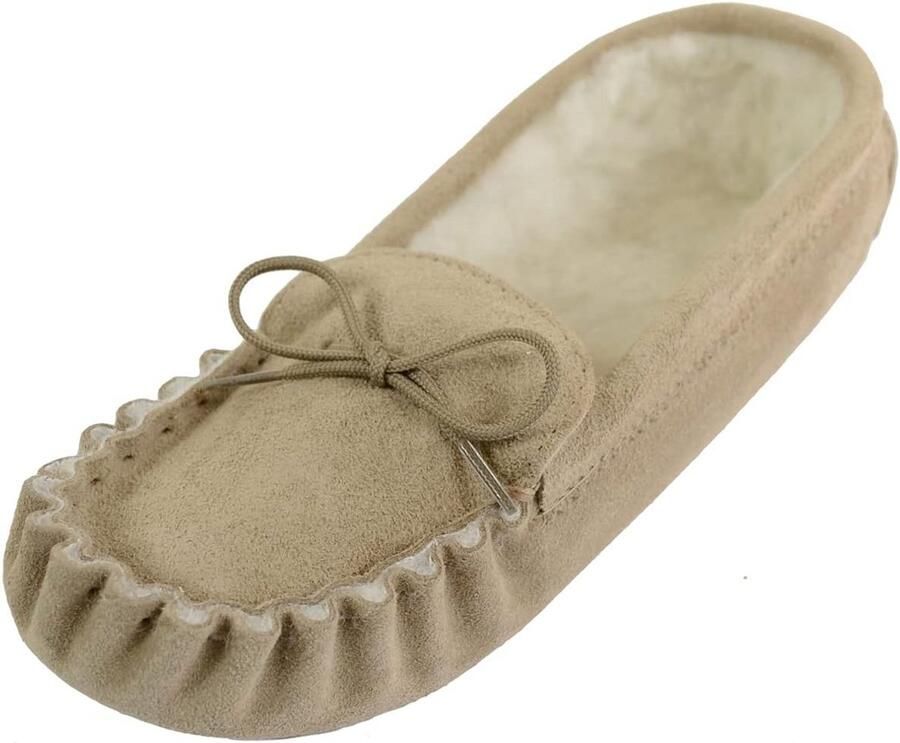Luxe Heren Suede Mocassins met Warme Wollen Voering Beige Camel
