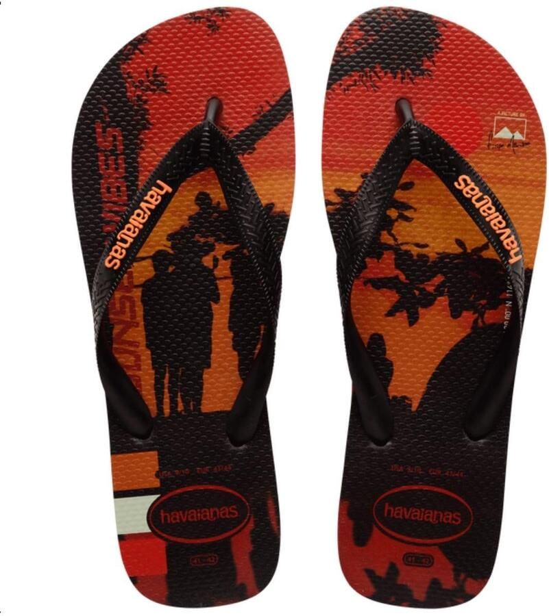 Heren Teenslippers Zwart Oranje Comfortabele Rubber Teensandaal