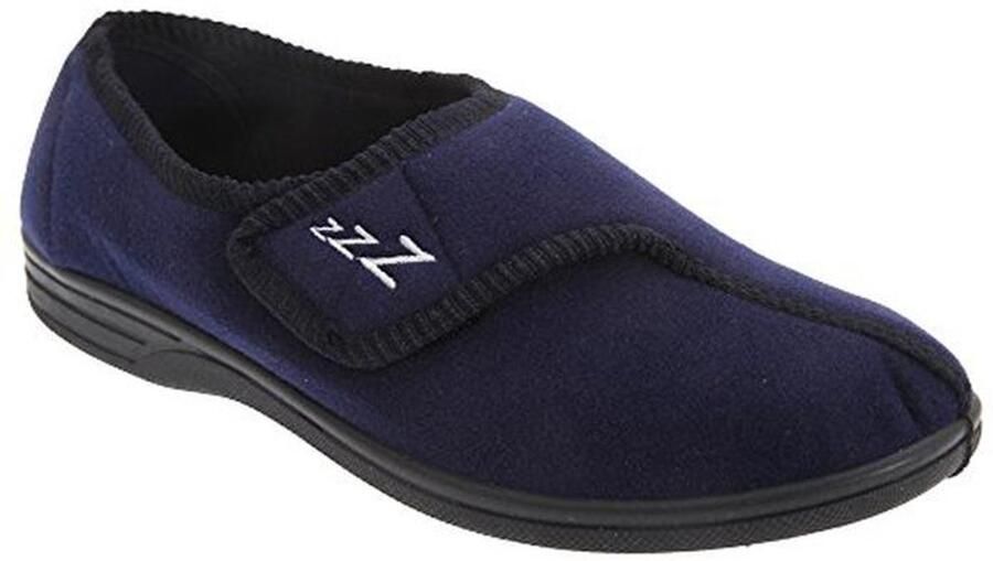 Heren Velours Slippers met Klittenbandsluiting Donkerblauw