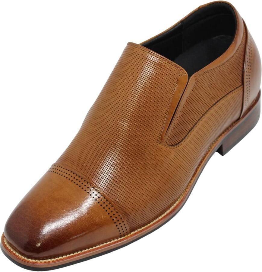 Heren Verhoogde Zwarte Leren Instappers Onzichtbare Hakverhoging Schoenen Langer