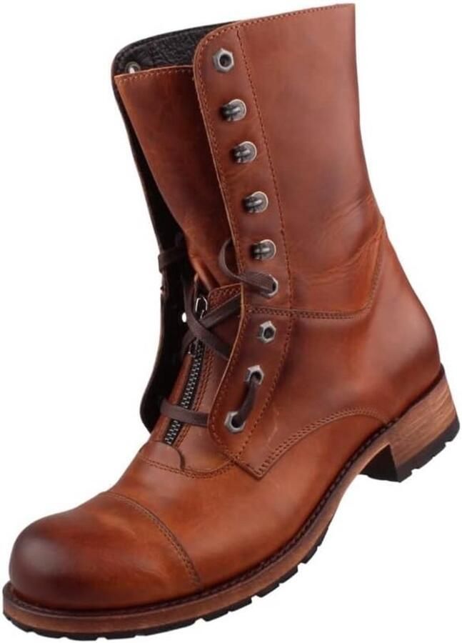 Heren Veterlaarzen Leer Bruin Rustieke Stijl