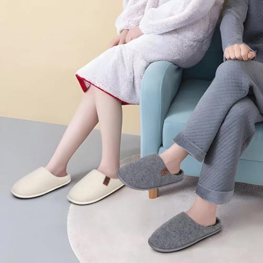 Heren Vilt Slippers met Antislip Rubberzool Comfortabel en Warm Grijs