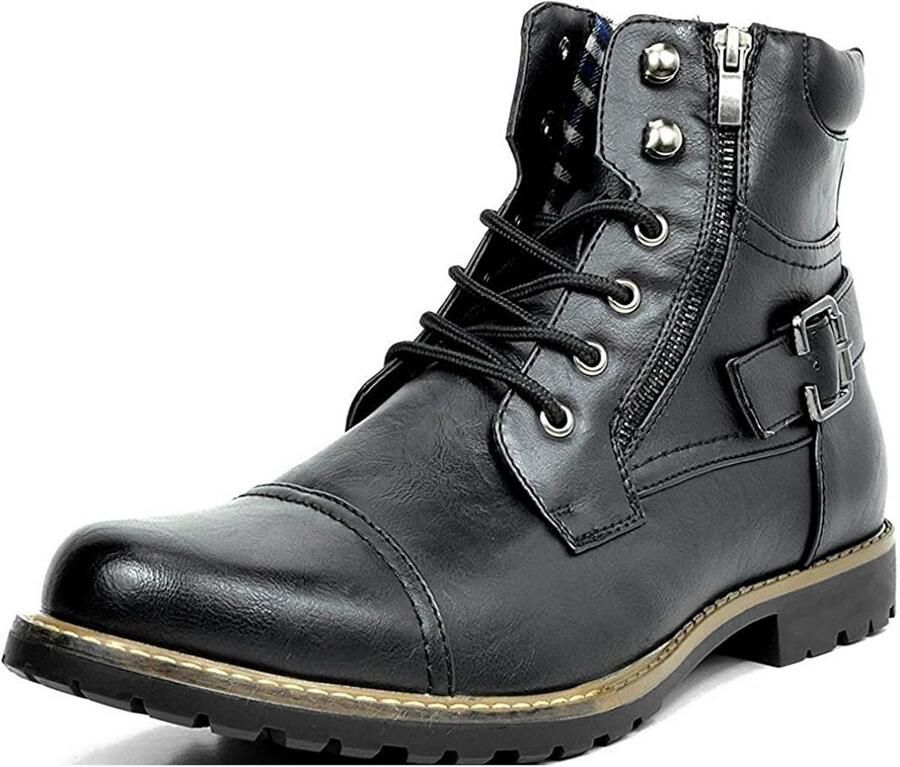 Heren Vintage Biker Enkellaarzen met Veters en Dubbele Rits