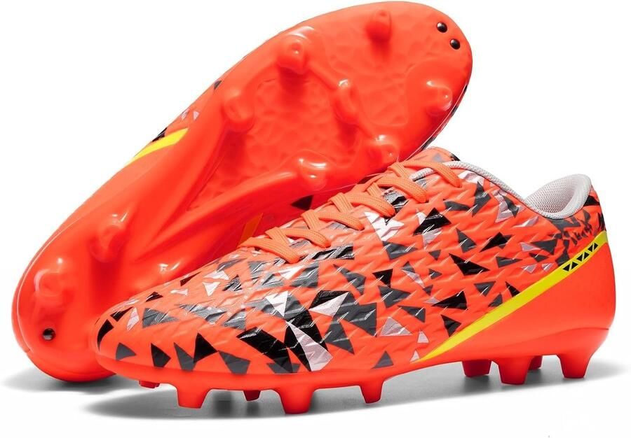 Heren Voetbalschoenen Oranje Donkergrijs Firm Ground Synthetisch Leder Voor Training en Wedstrijden