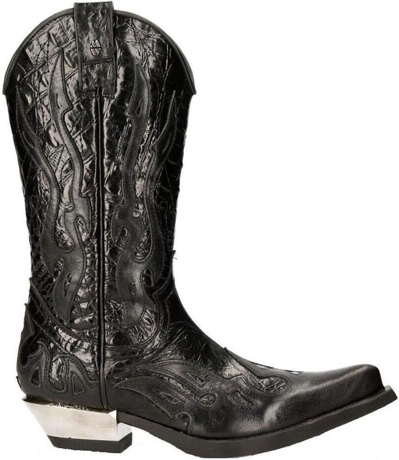 Heren Western Cowboy Laarzen Zwart met Rode Vlammen en Blokhak