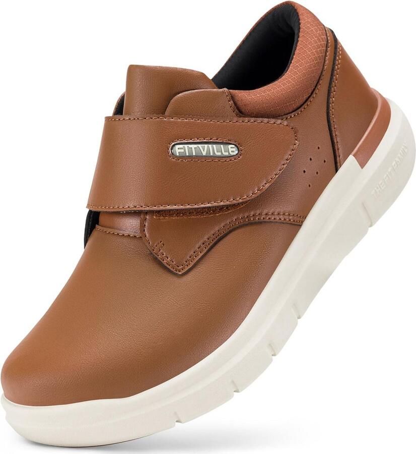 Heren Wijde Leren Sneakers met Klittenband Casual en Zakelijk