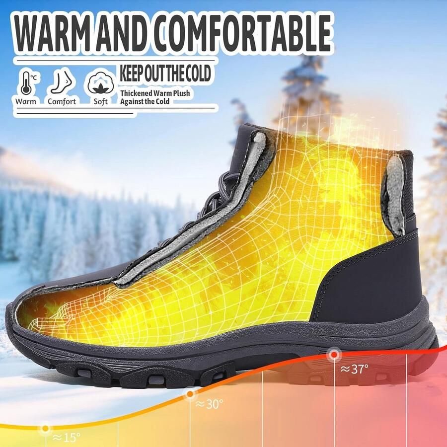 Heren Winterschoenen Wandelschoenen Warm Gevoerde Outdoor Trekking Laarzen met Antislip Zool