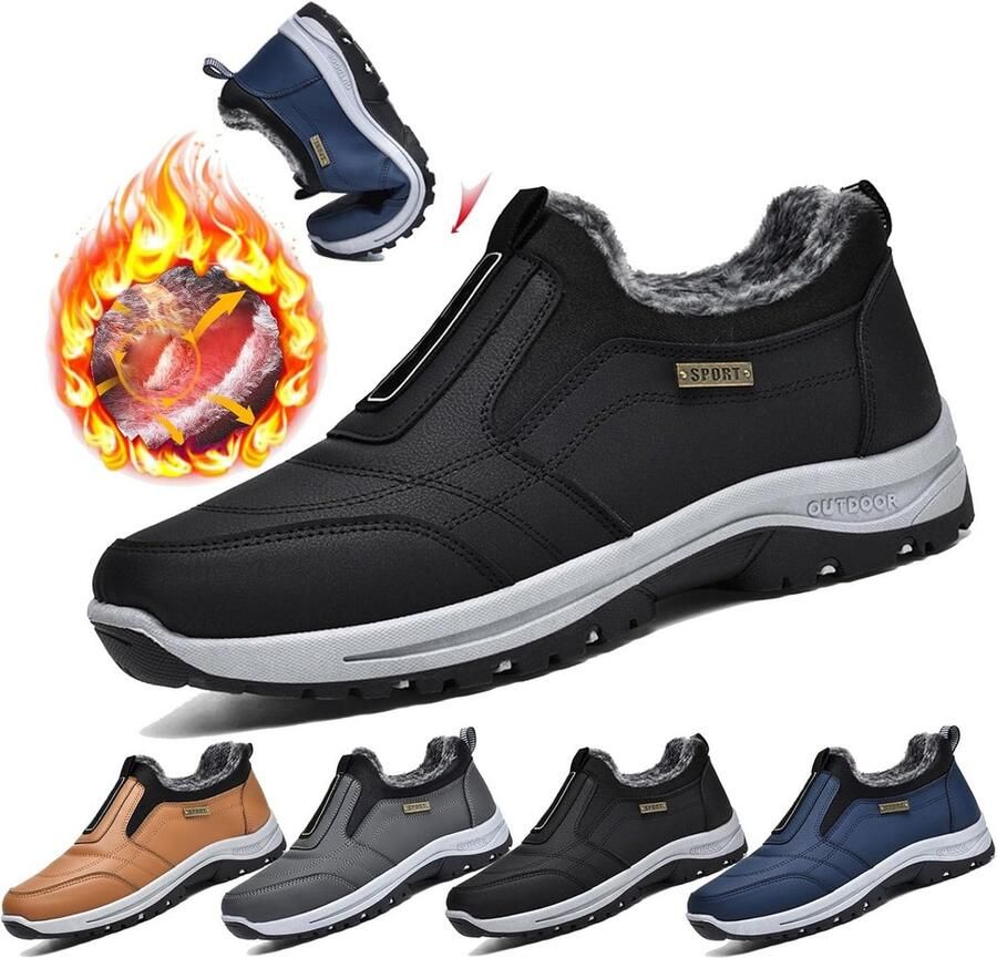 Heren winterschoenen zonder veters van leer met antislipzool