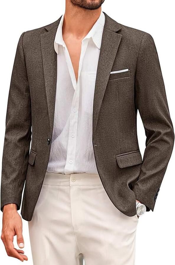 Herenblazer sportief modern vrijetijdsjas met 1 knoop reguliere pasvorm casual jasje bruin