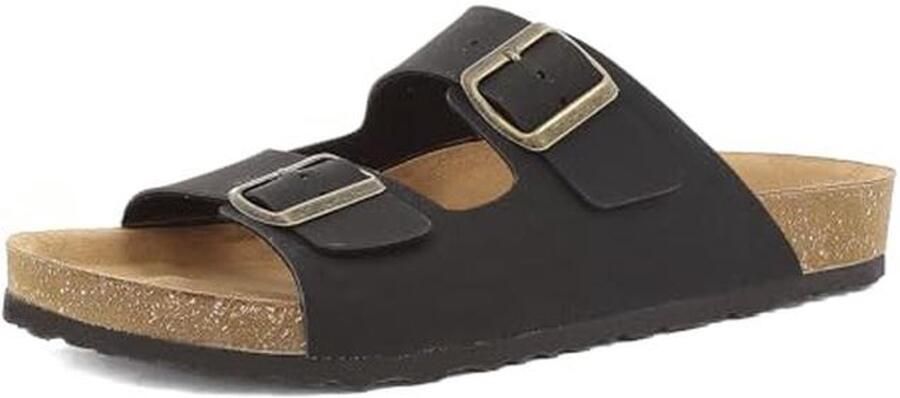 Herenpantoffels met dubbele band en verstelbare gespen Comfortabele leren slippers voor zomer