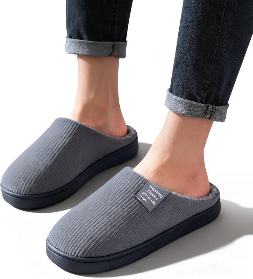 Herenpantoffels van traagschuim winterpantoffels voor thuis comfortabele pantoffels van pluche katoen pantoffels voor binnen en buiten winterpantoffels voor heren met antislipzool 40 41 (De maten vallen klein bestel een maat groter!)