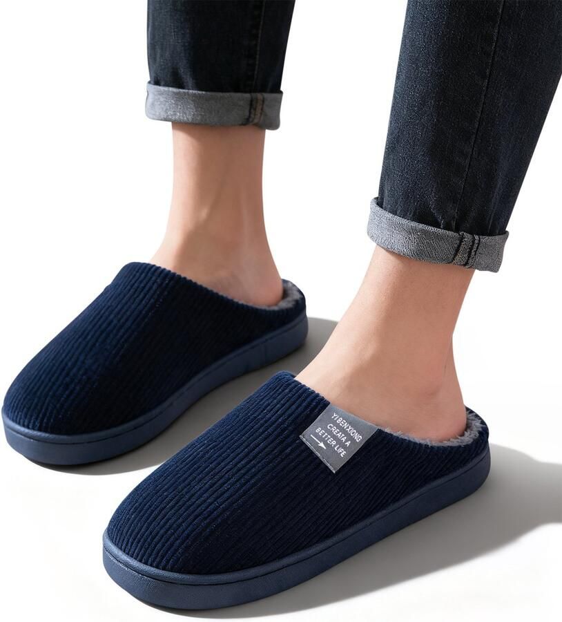 Herenpantoffels van traagschuim winterpantoffels voor thuis comfortabele pantoffels van pluche katoen pantoffels voor binnen en buiten winterpantoffels voor heren met antislipzool 44 45 (De maten vallen klein bestel een maat groter!)