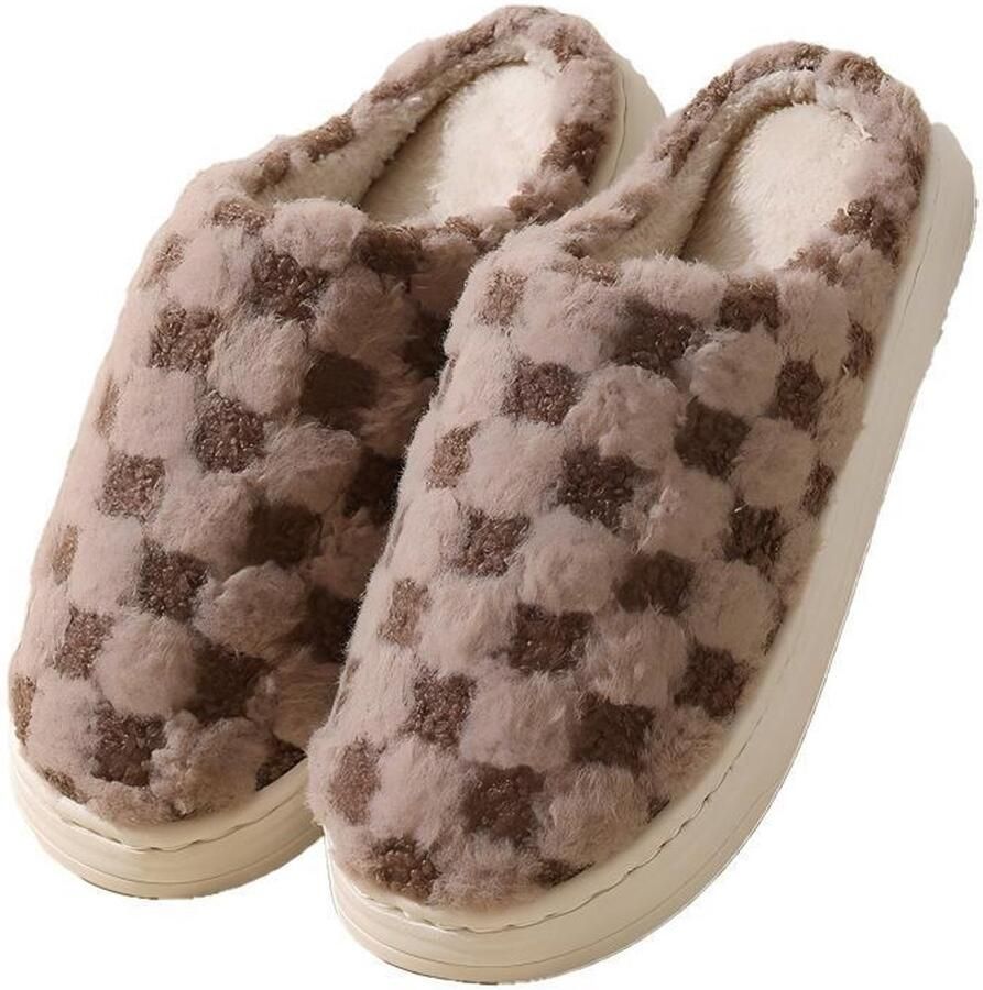 Herenpantoffels Zachte pantoffels met ruitjespatroon en traagschuim Antislipzool Comfortabel Geschikt voor binnen en buiten Diep bruin