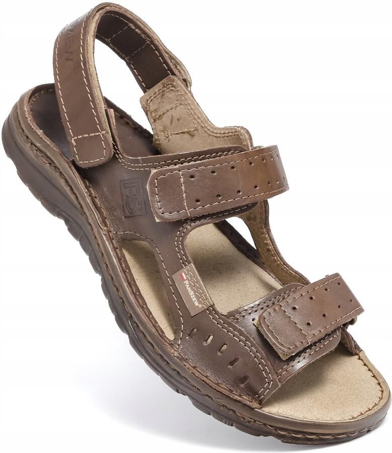 Herensandalen Leer Bruin Comfortabele Pasvorm met Klittenband